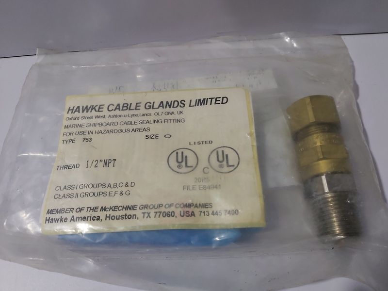 HAWKE CABLE GLANDS TYPE-753 SIZE-0 THRED 1/2