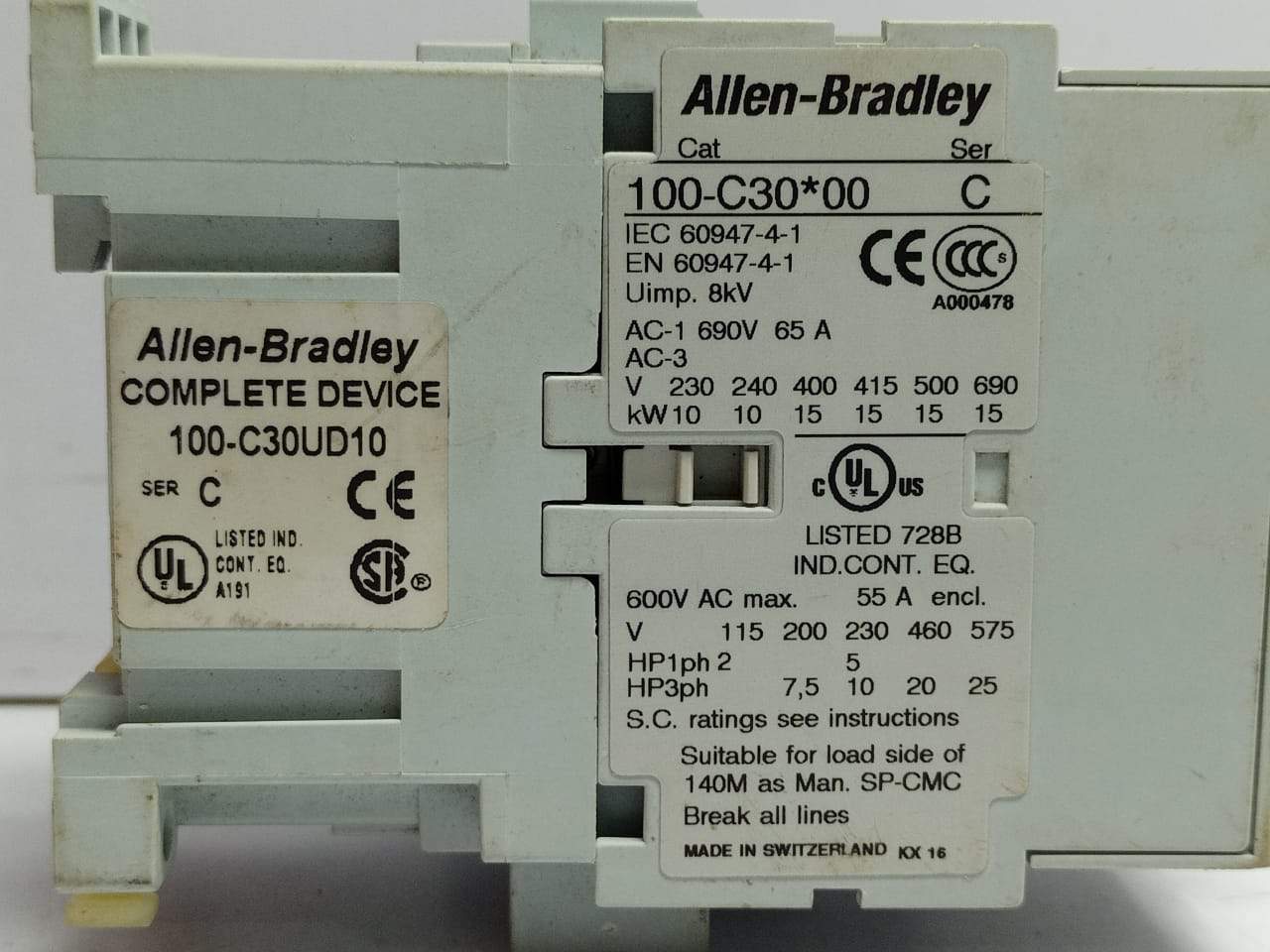 Allen Bradley 100-C30x00 Ser C Contactor 100-C30UD10 Ser C