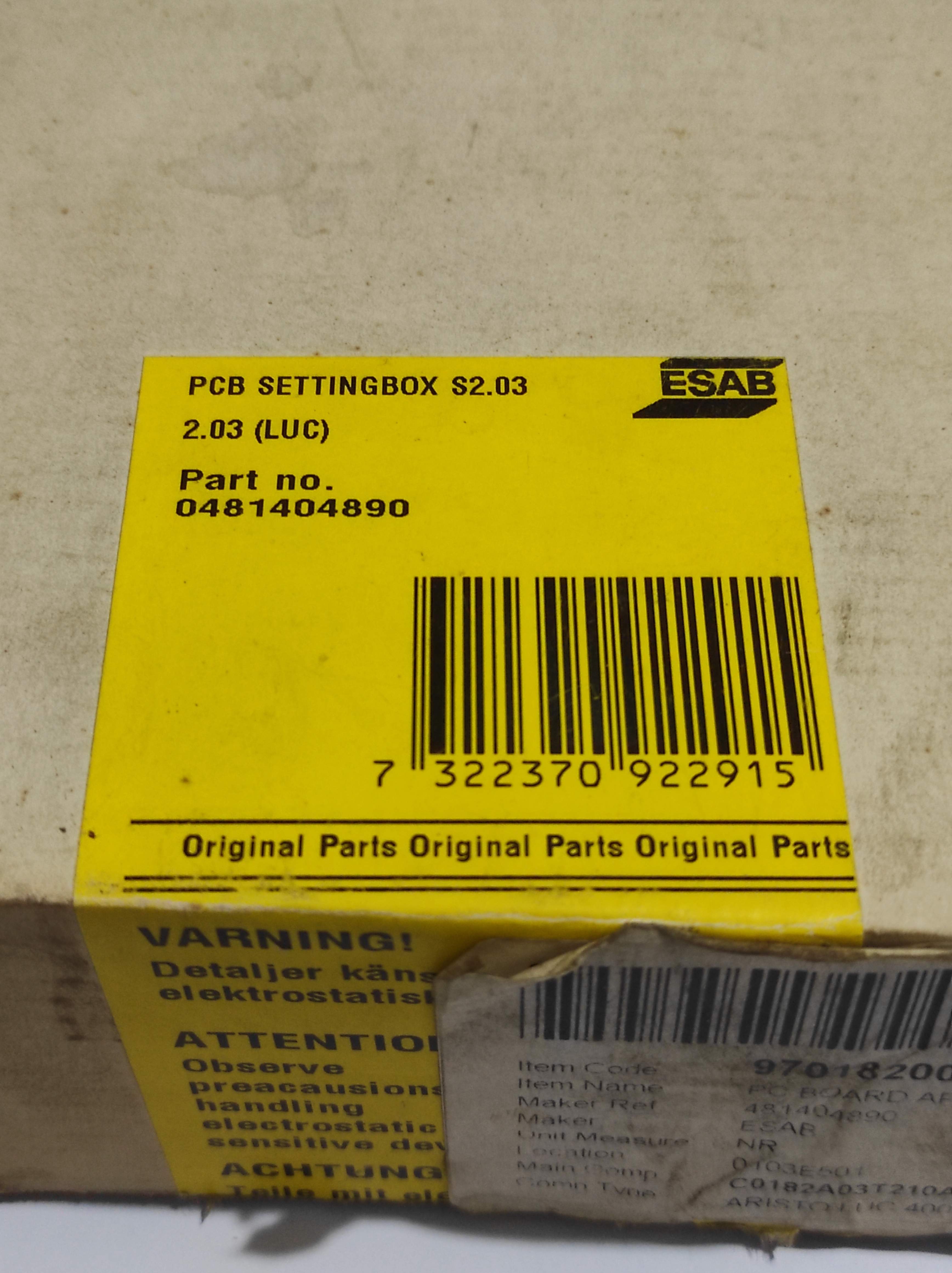 Esab 0481404890 PCB Setting Box S2.03 2.03(LUC)