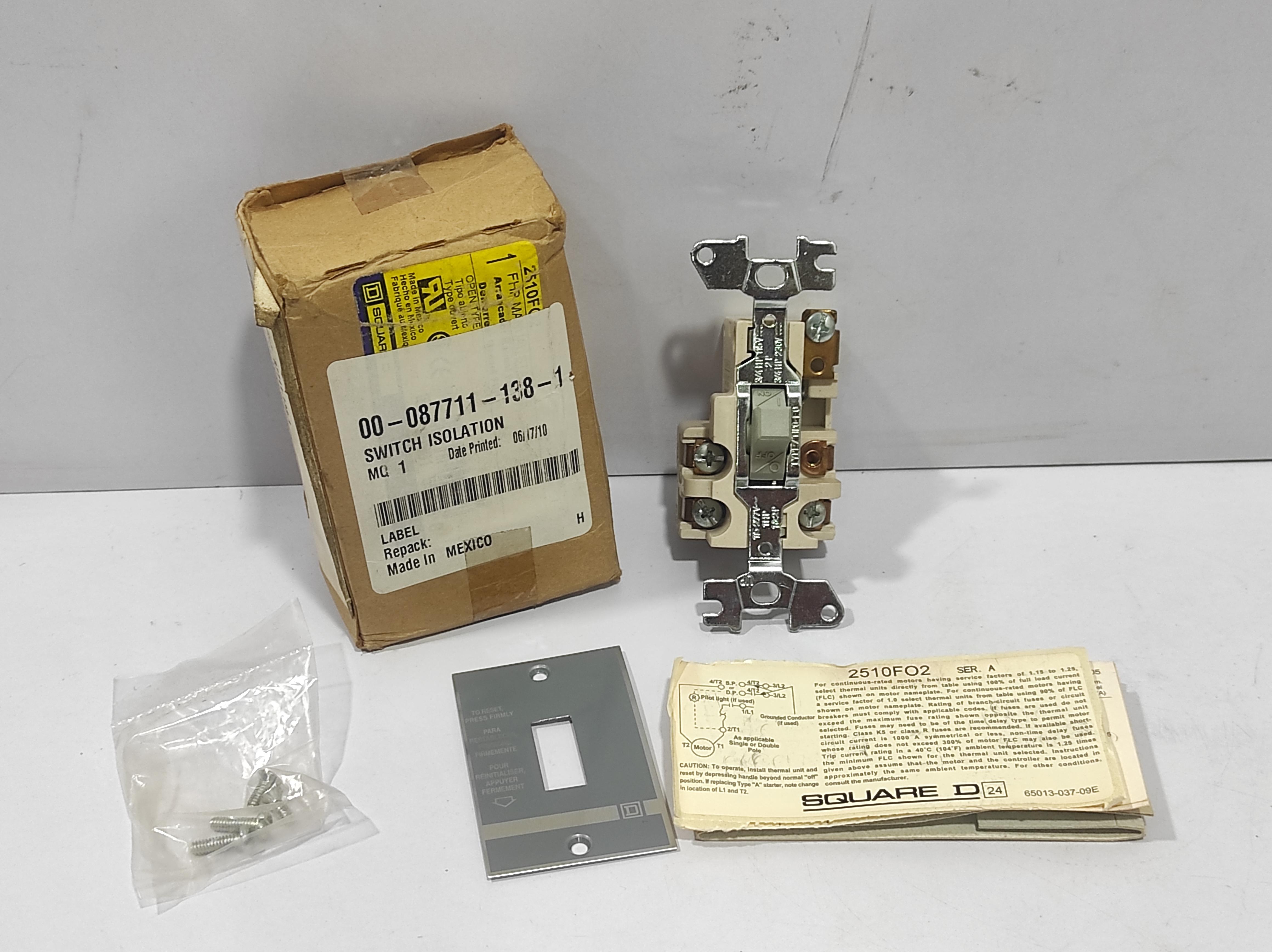 Square D 2510FO2 FHP Manual Starter Hobart 00-087711-138-1