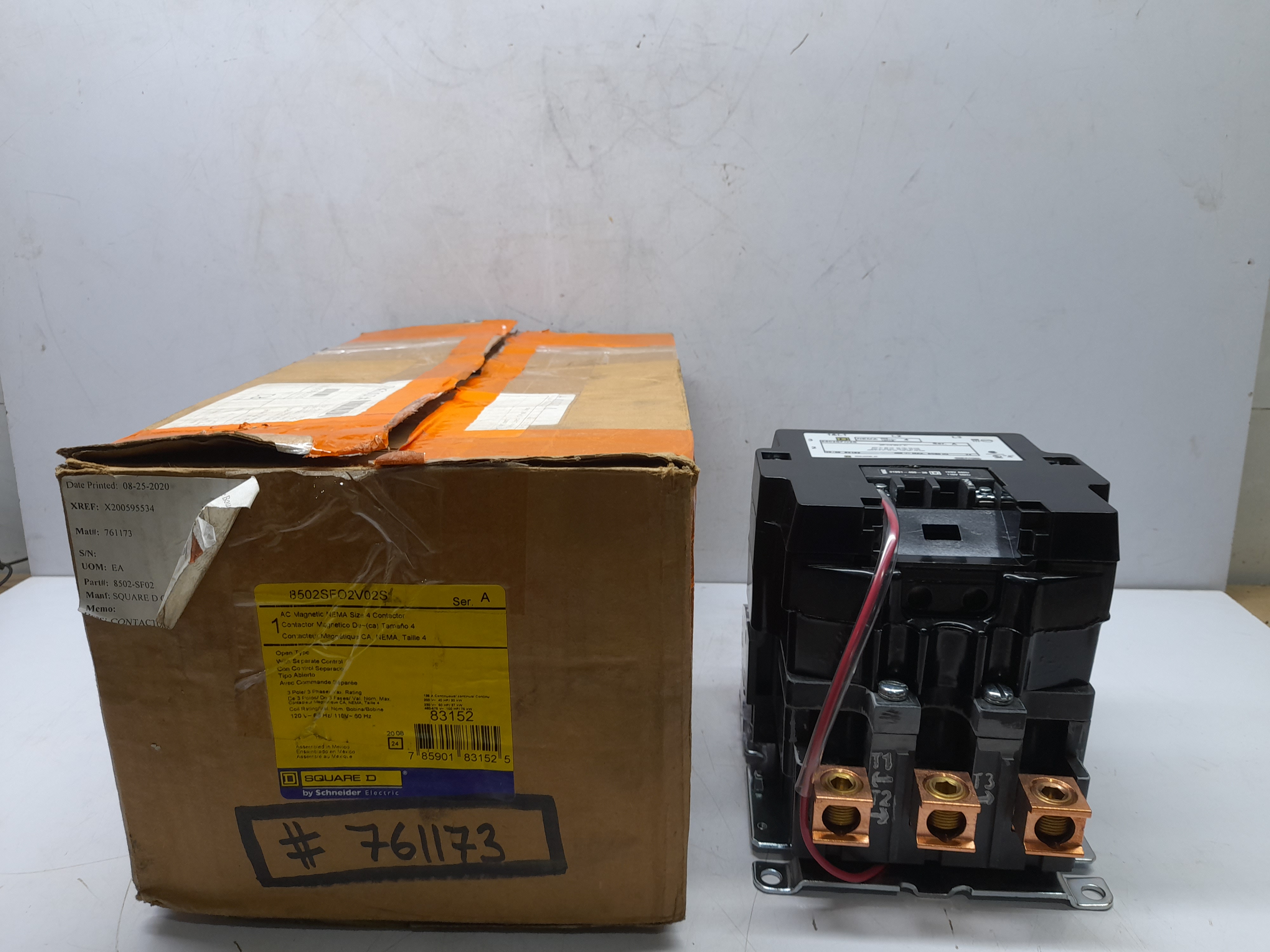 Square D 8502SFO2V02S Ser A AC Magnetic Nema Size 4 Contactor 31091-400-38 110V50Hz 120V60Hz