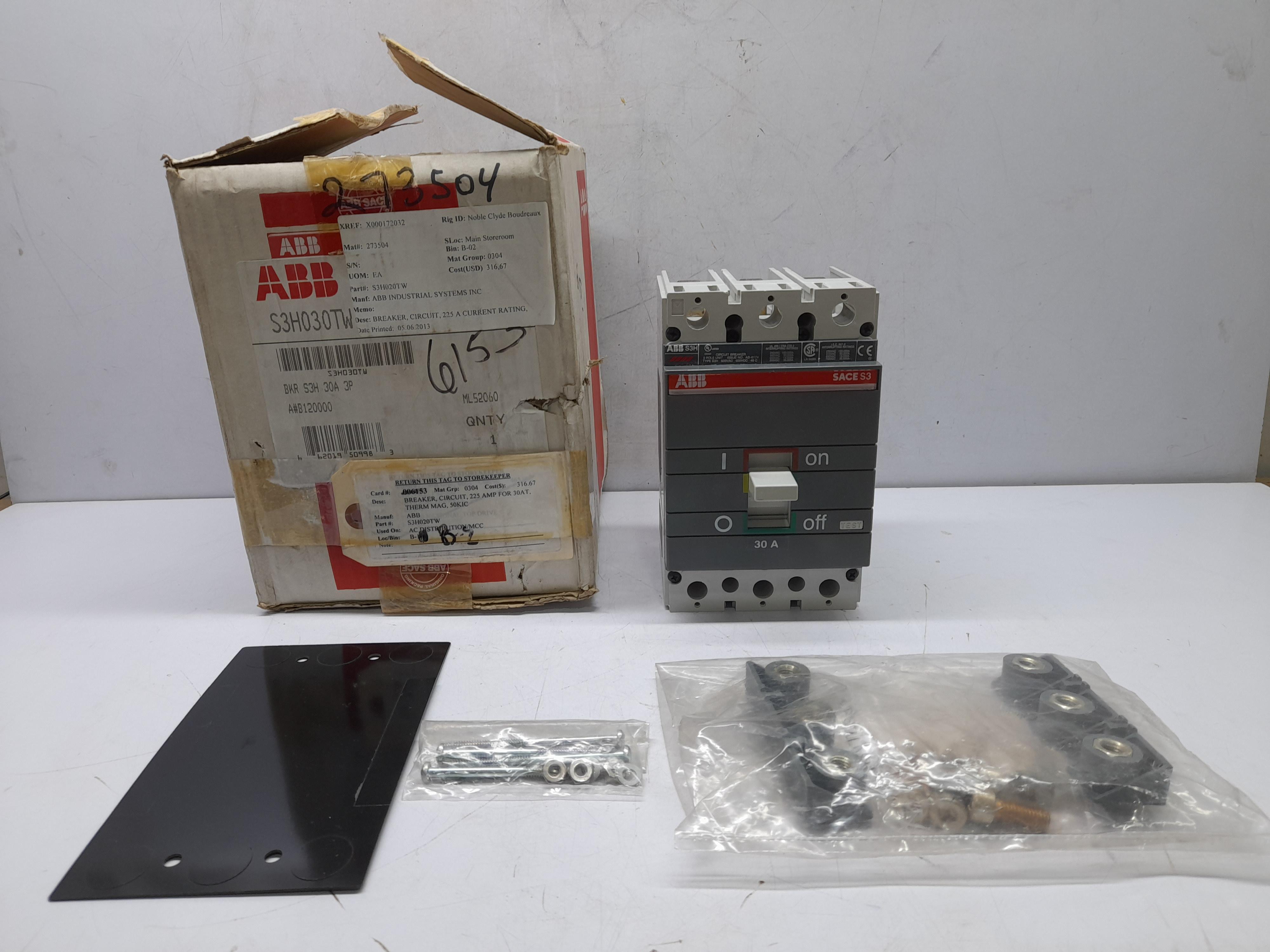 ABB SACE S3 S3H030TH Circuit Breaker S3H 30A