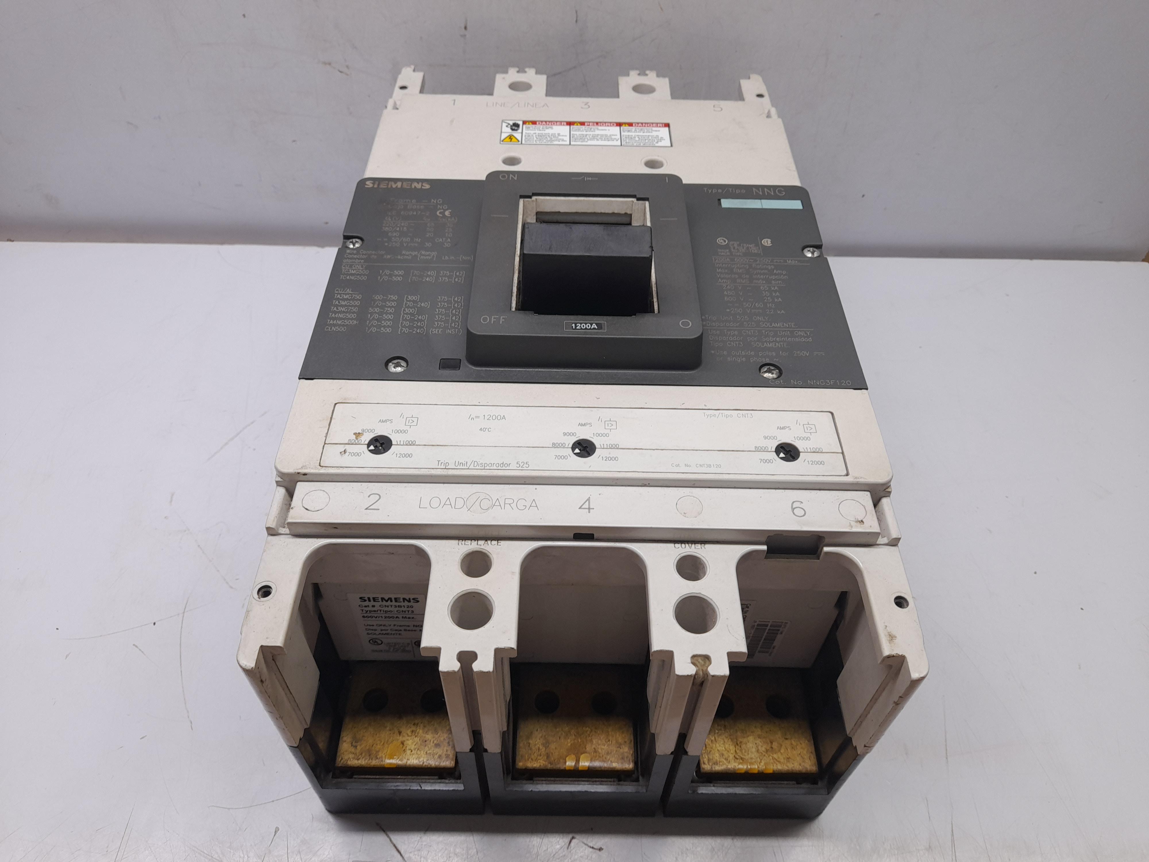 Siemens NNG NNG3F120 Circuit Breaker CNT3 1200A 600VAC 250VDC Max