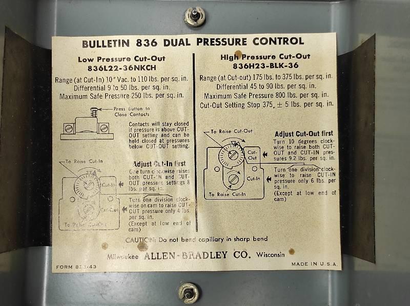 Allen Bradley Bulletin 836 Dual Pressure Control 836L22-36NKCH & 836H23-BLK-36