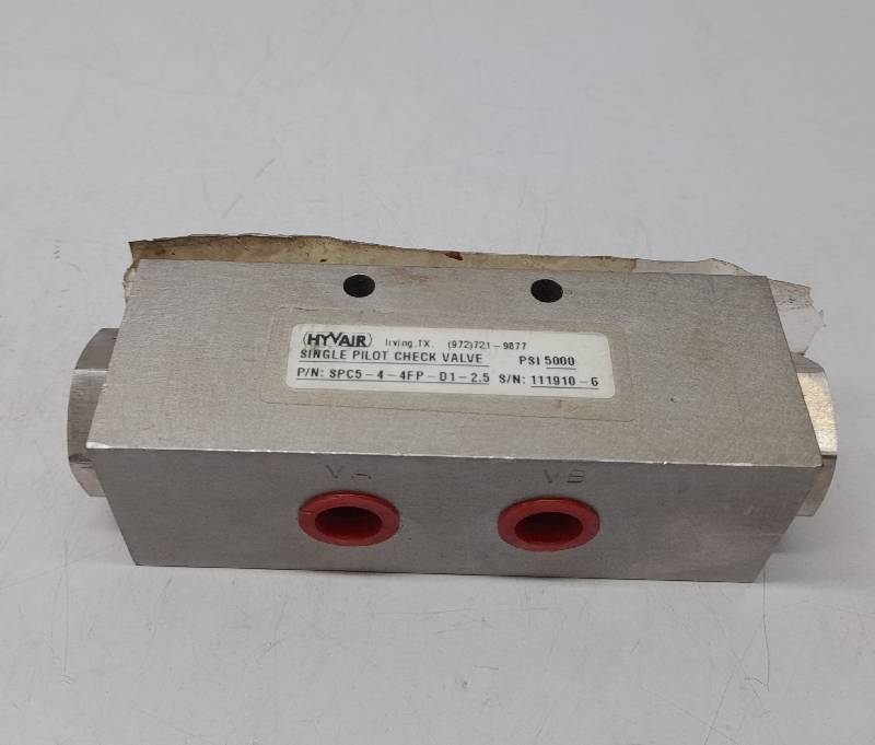 Hyvair SPC5-4-4FP-D1-2.5 Single Pilot Check Valve Hydril 19331721-01 Hydraulic Check Valve Pilot Operator ¼ Inch 5000 PSI