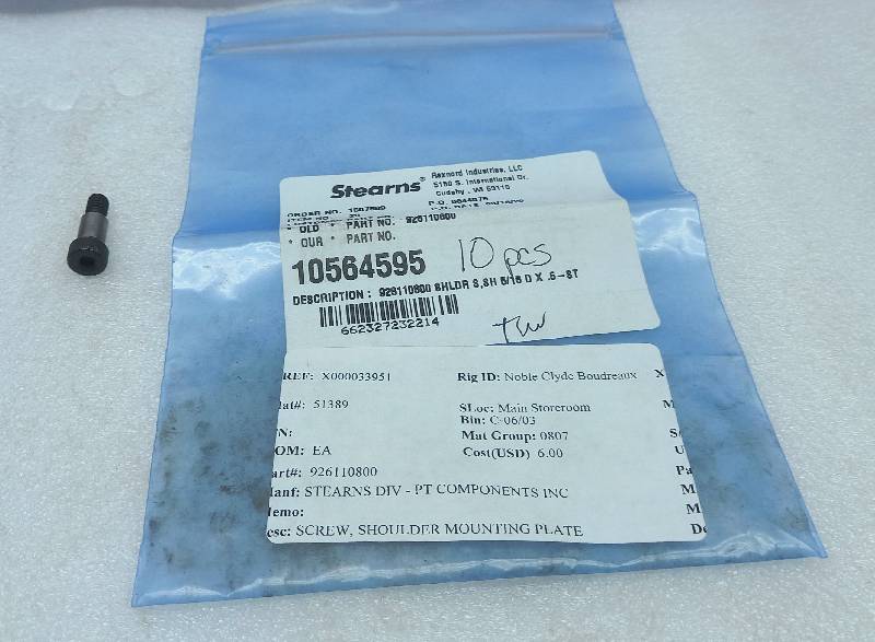 Stearns 10564595 Shoulder Mounting Plate Screw 926110800 10PCs In Lot